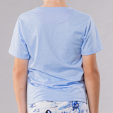Boy's crew neck T-shirt in light blue, back view