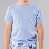 Boy's crew neck T-shirt in light blue, front view
