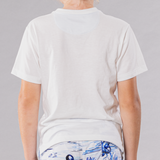 Boy's crew neck T-shirt in white, back view