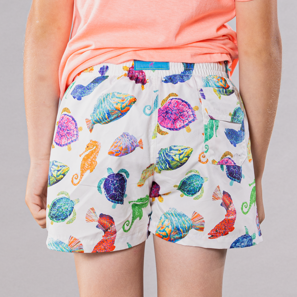 Boy's Cyclist Liner Swim Trunks - Fish Charts White