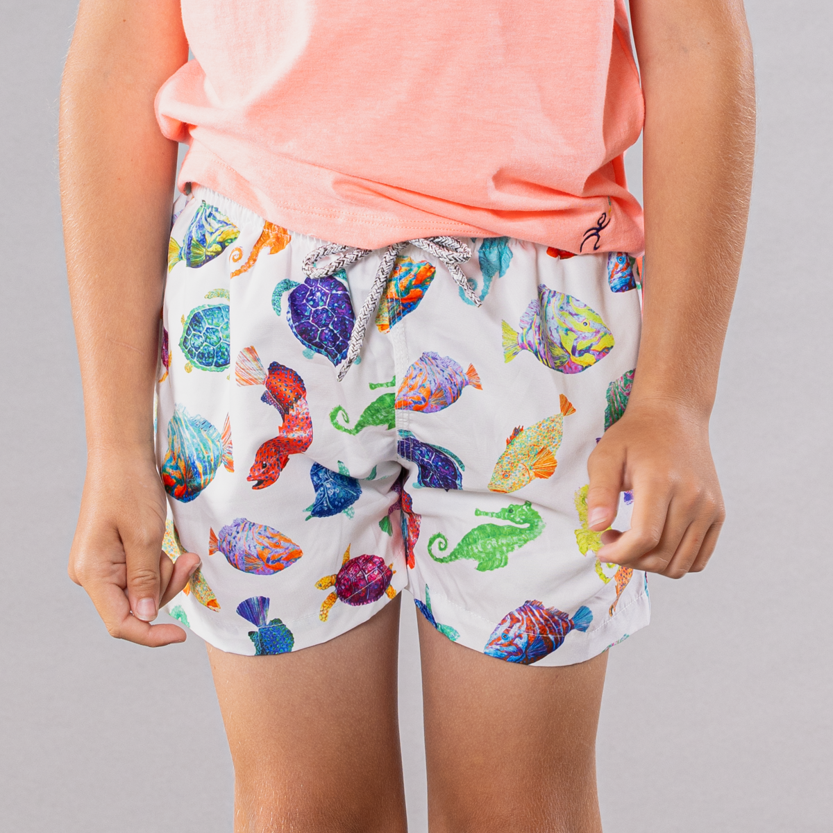 Boy's Cyclist Liner Swim Trunks - Fish Charts White