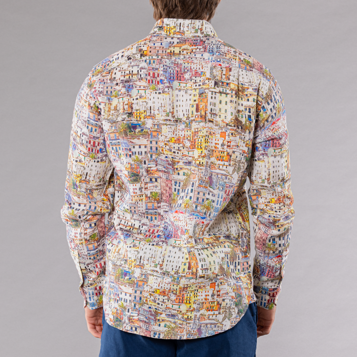 Men's Printed Long Sleeve Linen Shirt - Cinque Terra Multicolored