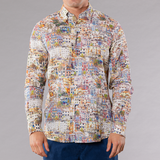Men's Printed Linen Long Sleeve Shirt - Multicolored Cinque Terra