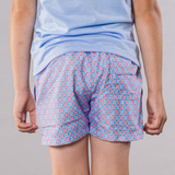 Boy's Cyclist Liner Swim Trunks - Diamond Pattern Coral
