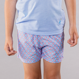 Boy's Cyclist Liner Swim Trunks - Diamond Pattern Coral