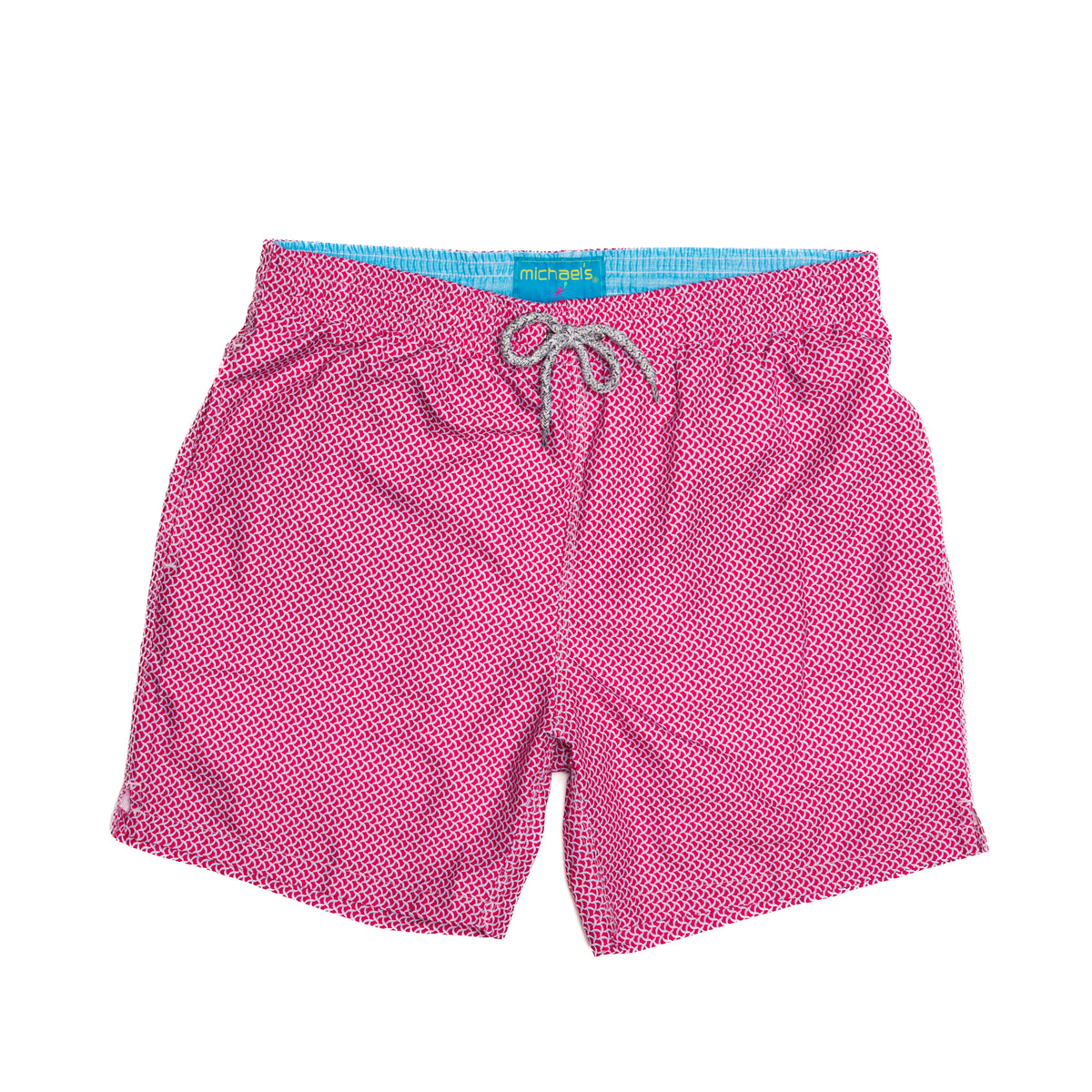 Coral/turquoise swim trunks with wave pattern for boys