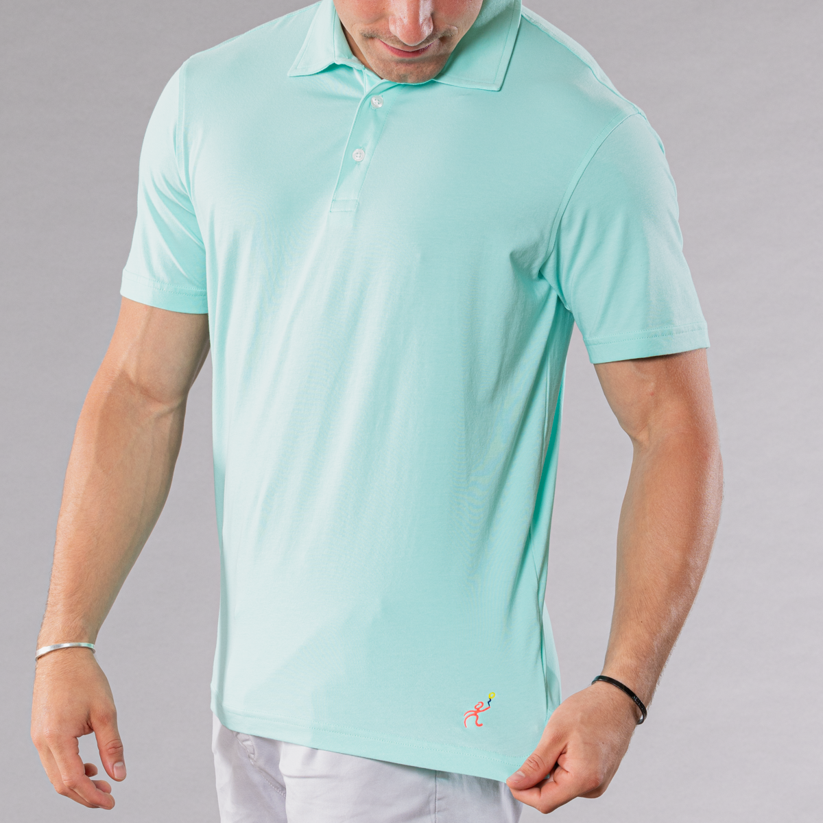 Men&#39;s aqua polo shirt made of pima cotton/stretch