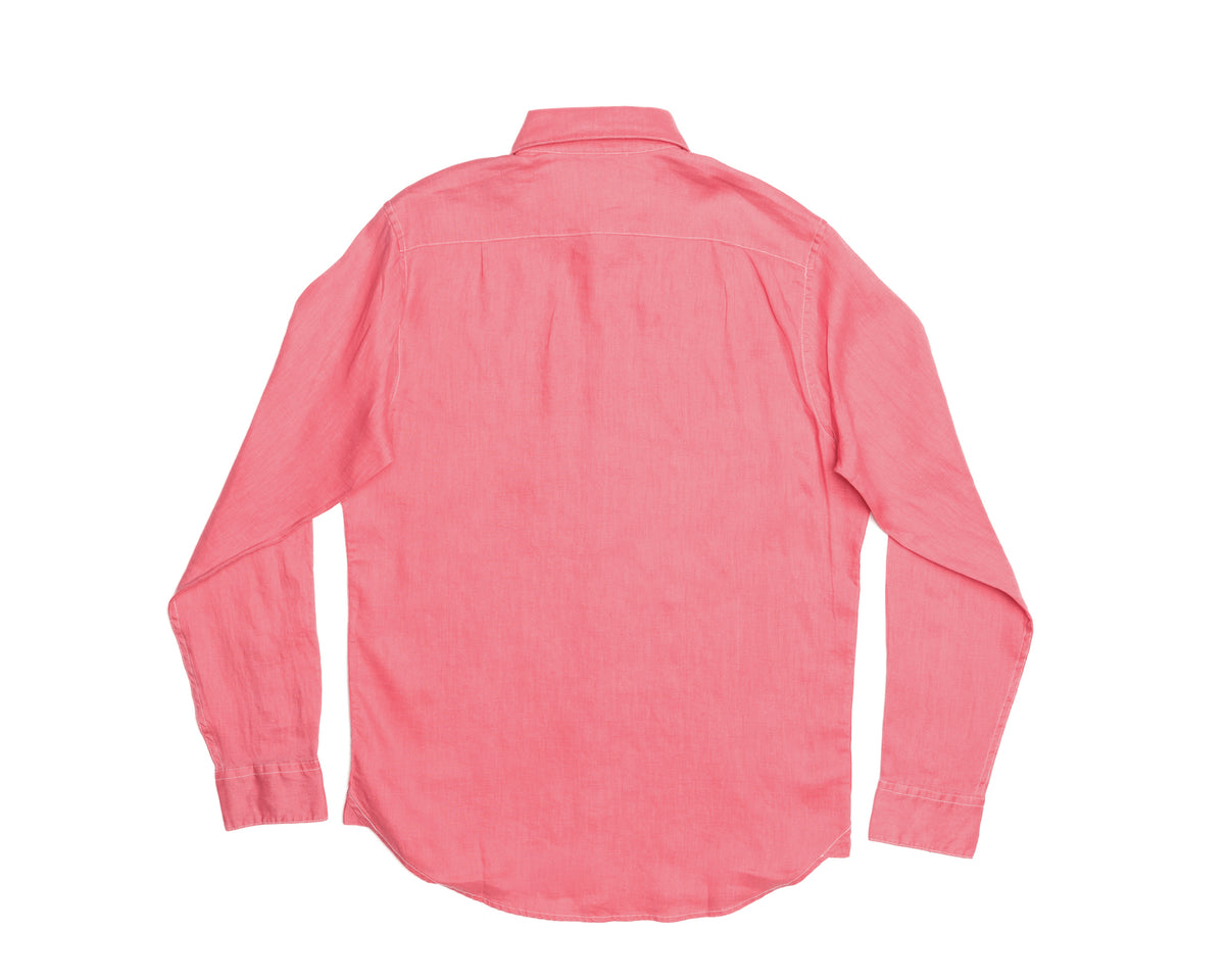 Men&#39;s coral linen long sleeve shirt, flat lay