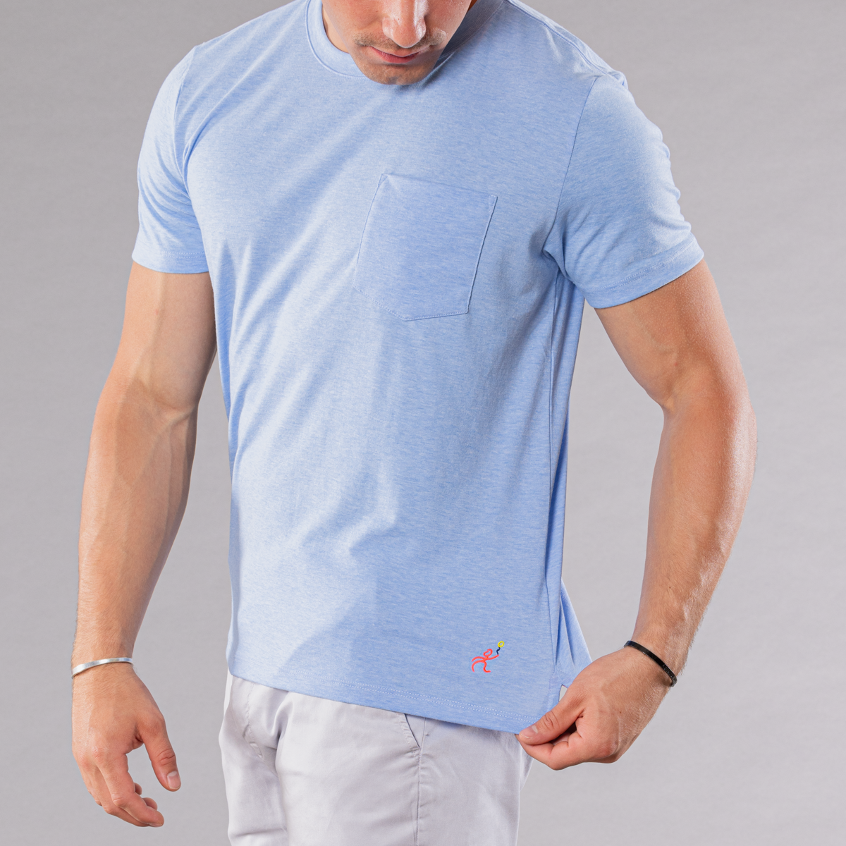 Men&#39;s crew neck T-shirt in light blue