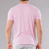 Men's crew neck T-shirt in pink, back view