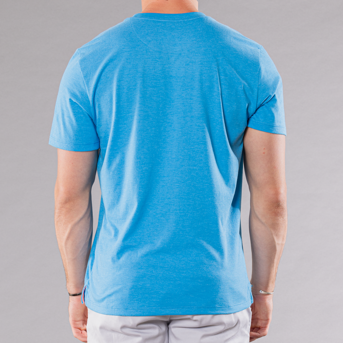 Men&#39;s crew neck T-shirt in royal heather, back view