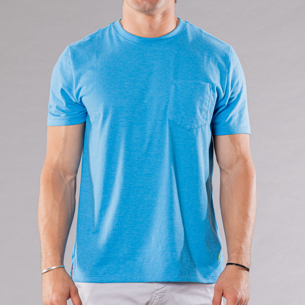 Men&#39;s crew neck T-shirt in royal heather, front view