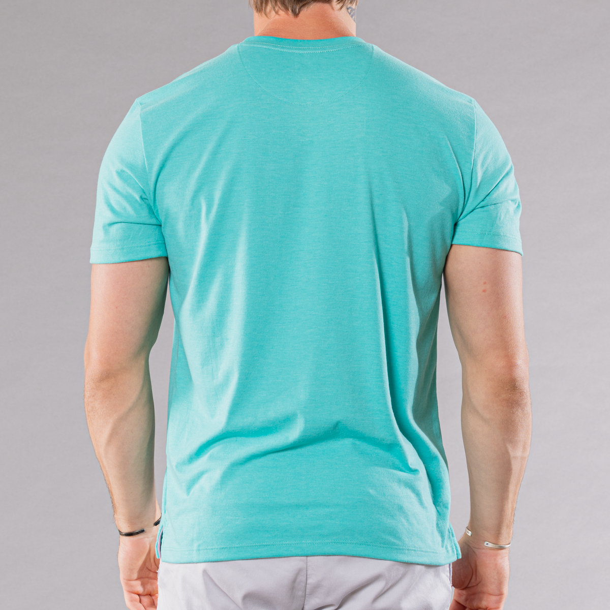 Men&#39;s crew neck T-shirt in teal, back view