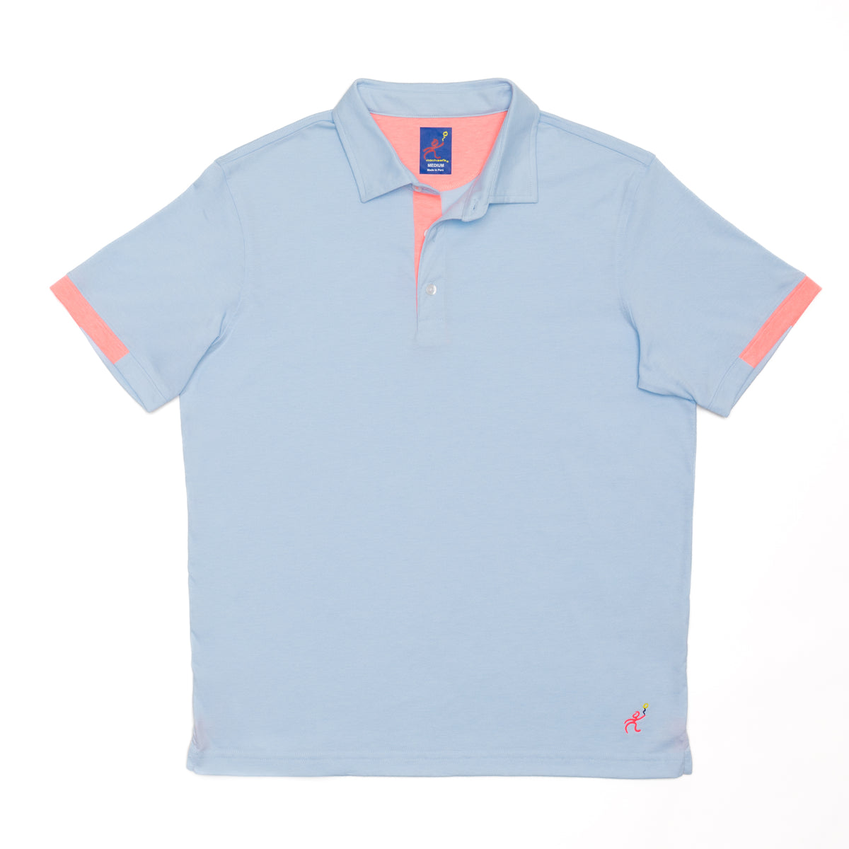 Men&#39;s light blue polo shirt with contrast sleeve