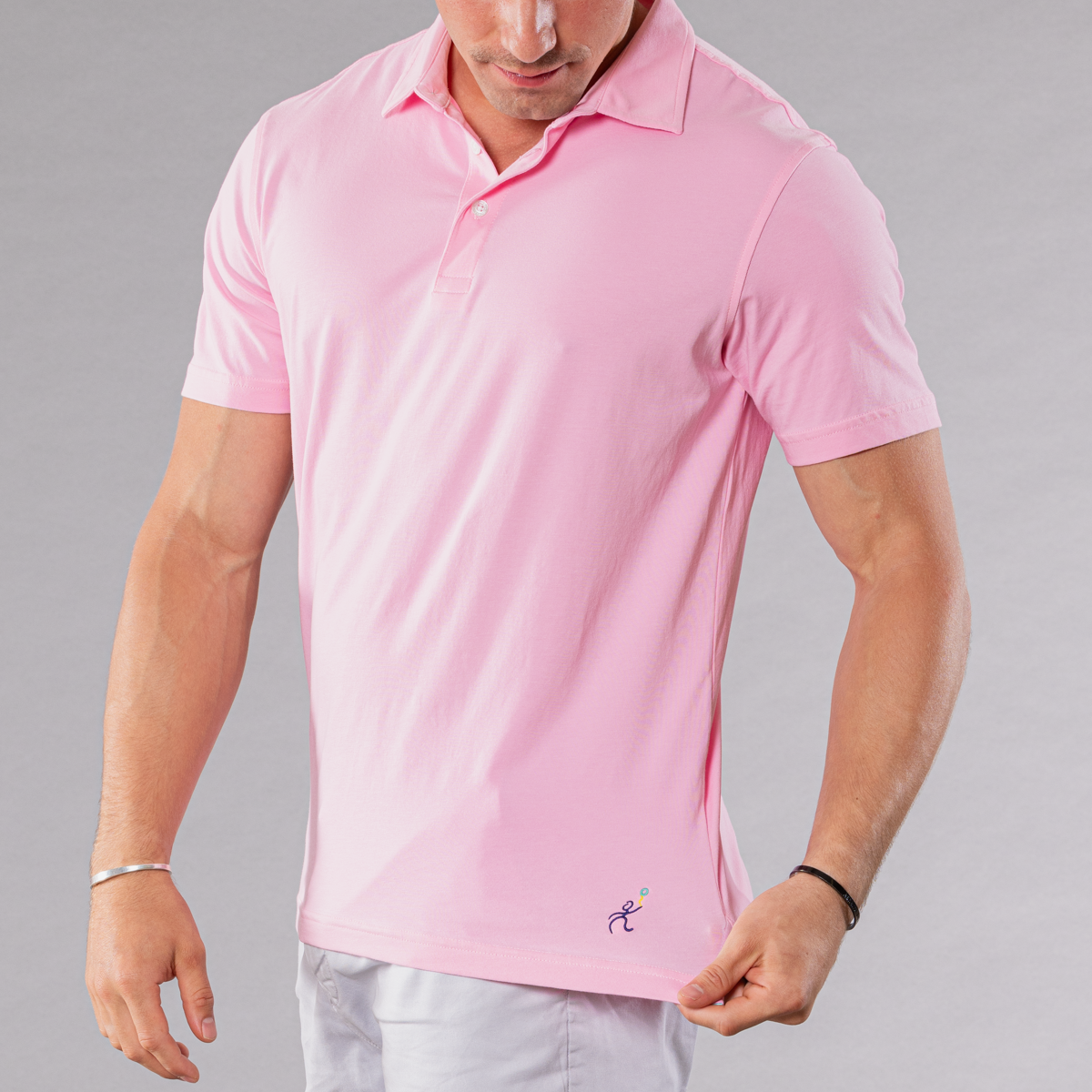 Men&#39;s pink polo shirt made of pima cotton/stretch