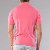 Men's solid coral full button front shirt made of pima cotton/stretch, back view