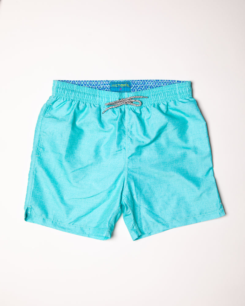 Men's Mesh Liner Swim Trunks - Solid Linen Aqua