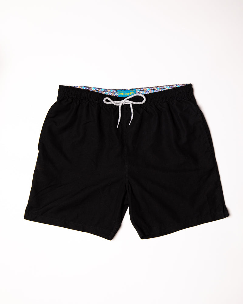Men's Mesh Liner Swim Trunks - Solid Linen Black