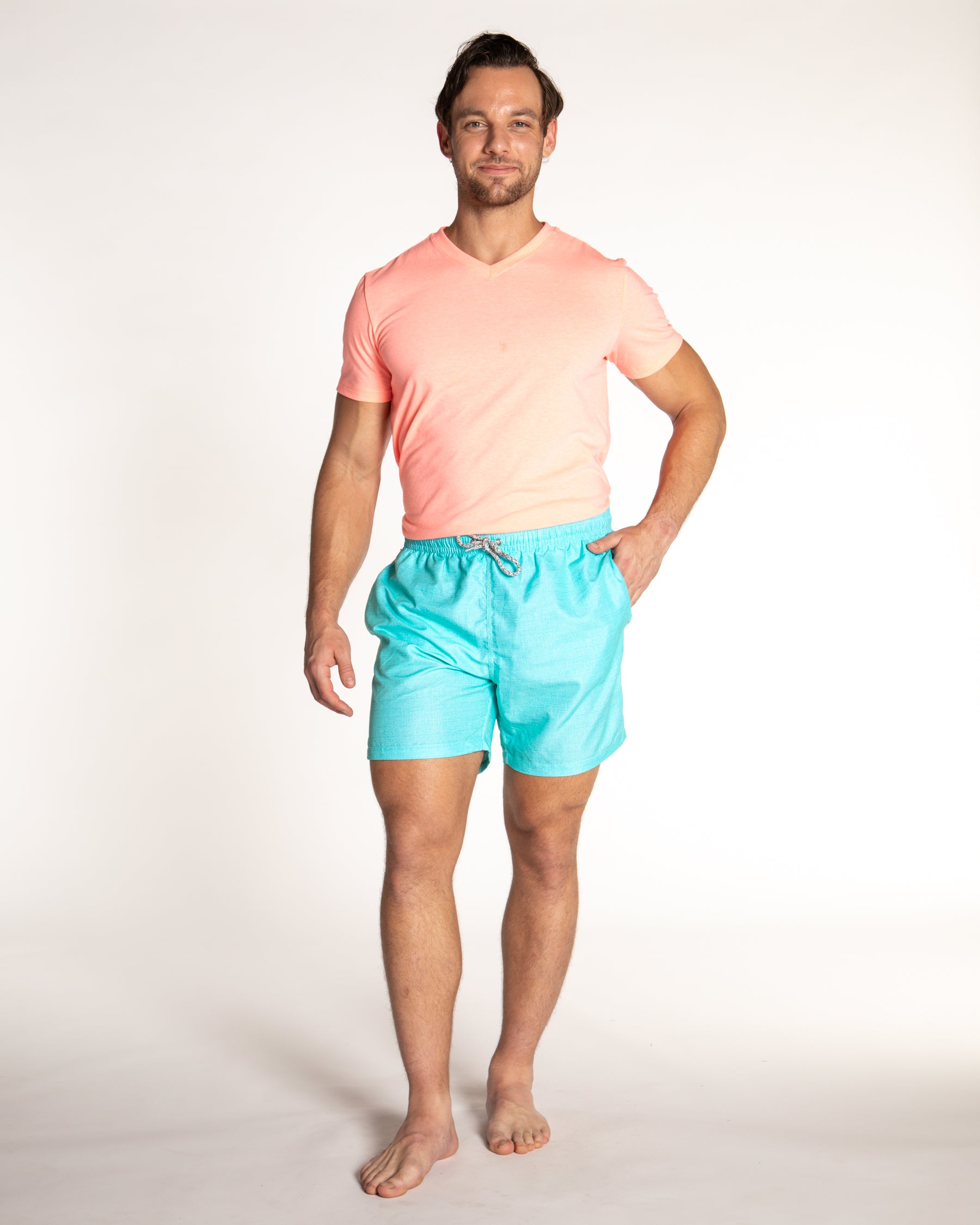 Men's Mesh Liner Swim Trunks - Solid Linen Aqua