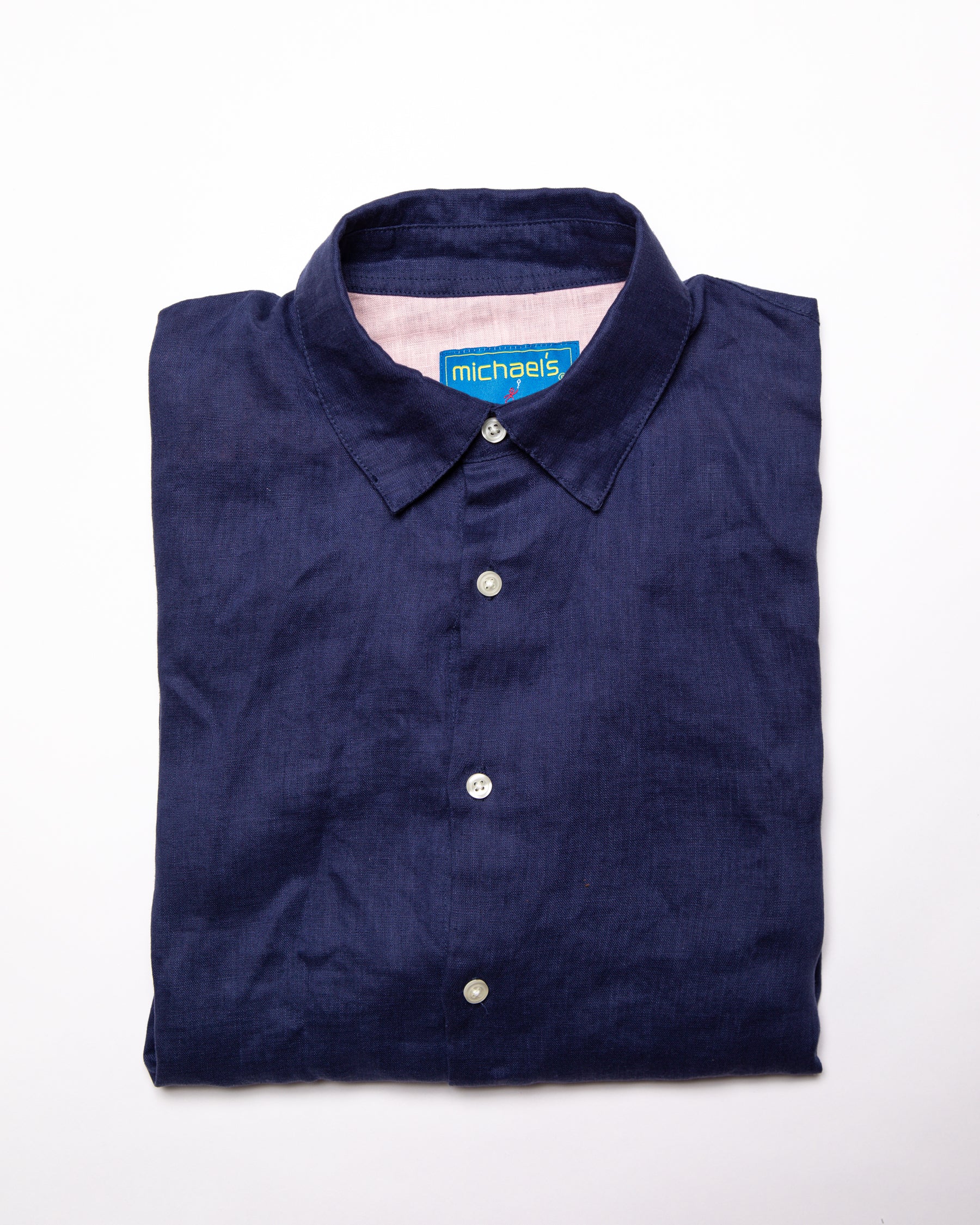 Men's Solid Linen Long Sleeve Shirt - Navy