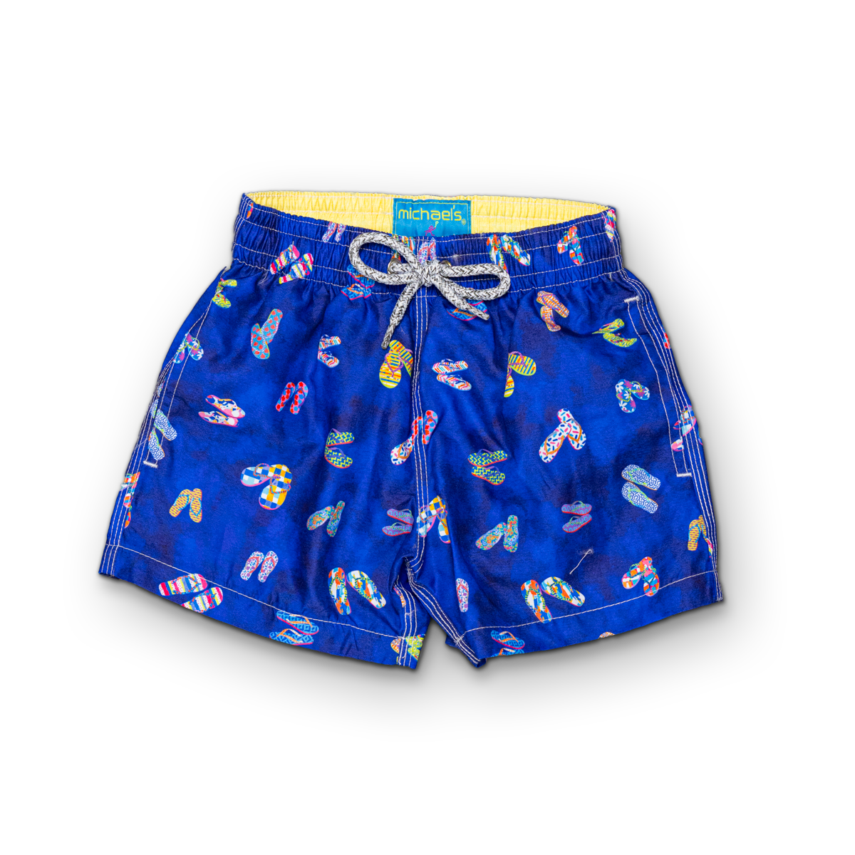 Navy swim trunks with flip flops pattern for boys