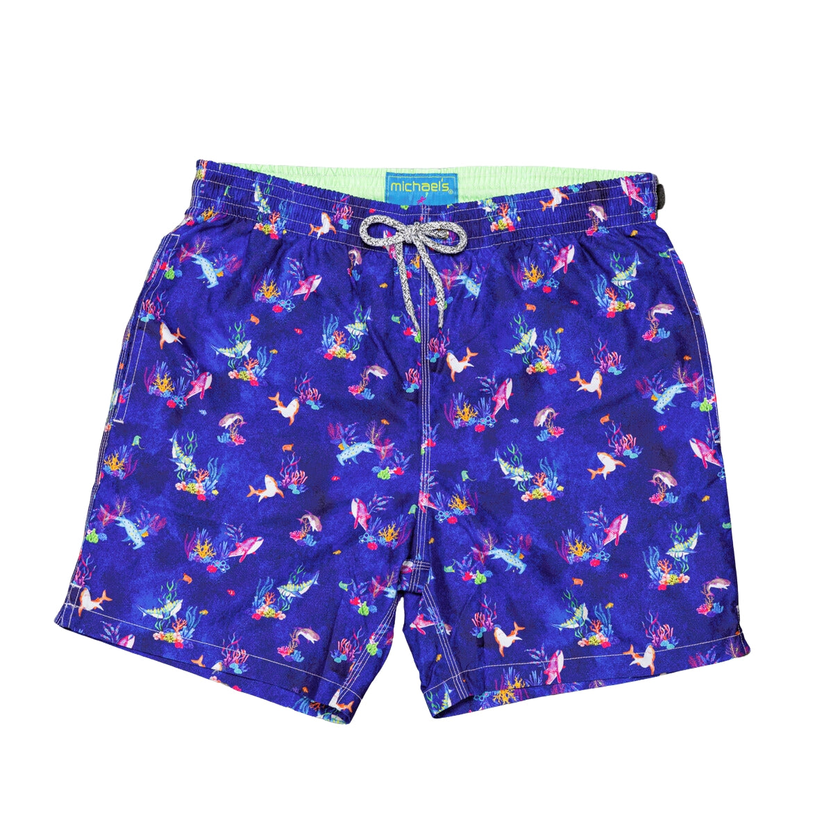 Men's Mesh Liner Swim Trunks - Navy Blue Tropical Reef