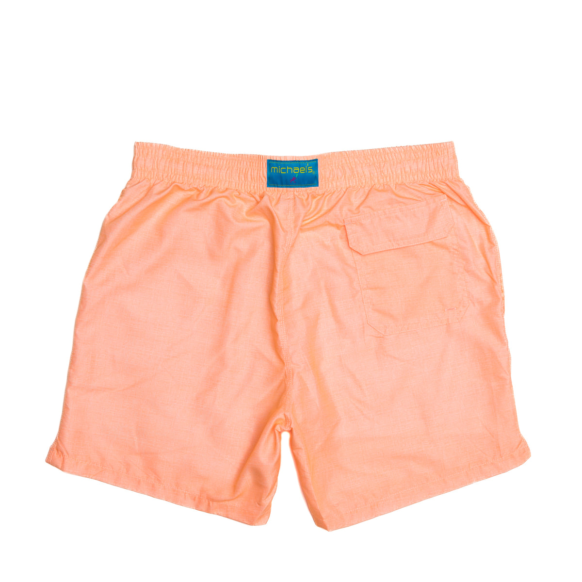 Orange linen swim trunks for boys, back view