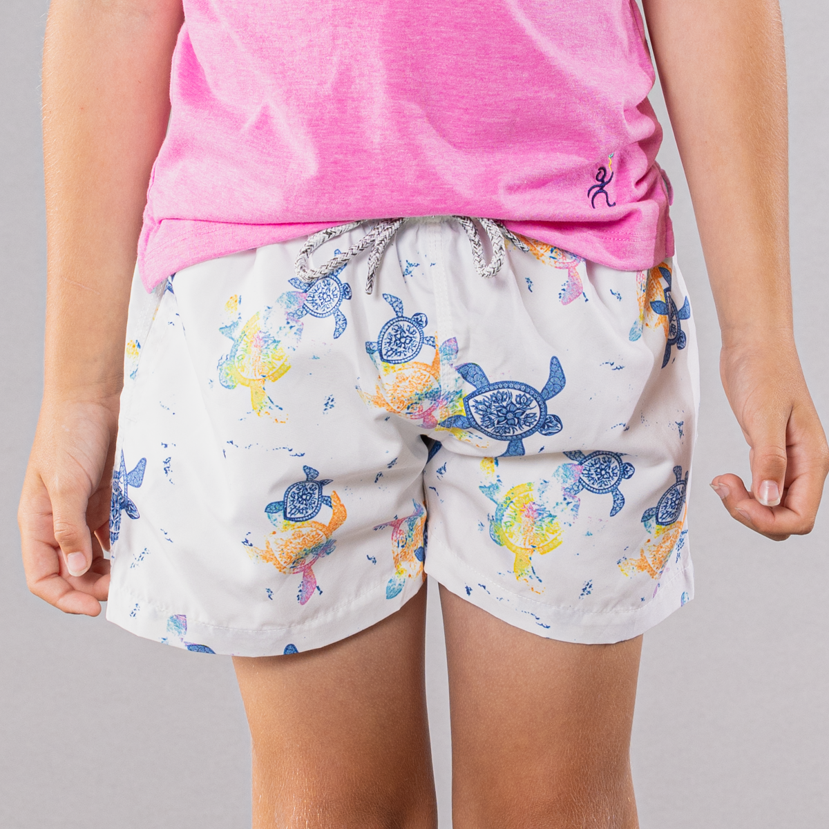 Boy's Cyclist Liner Swim Trunks - Turtles White