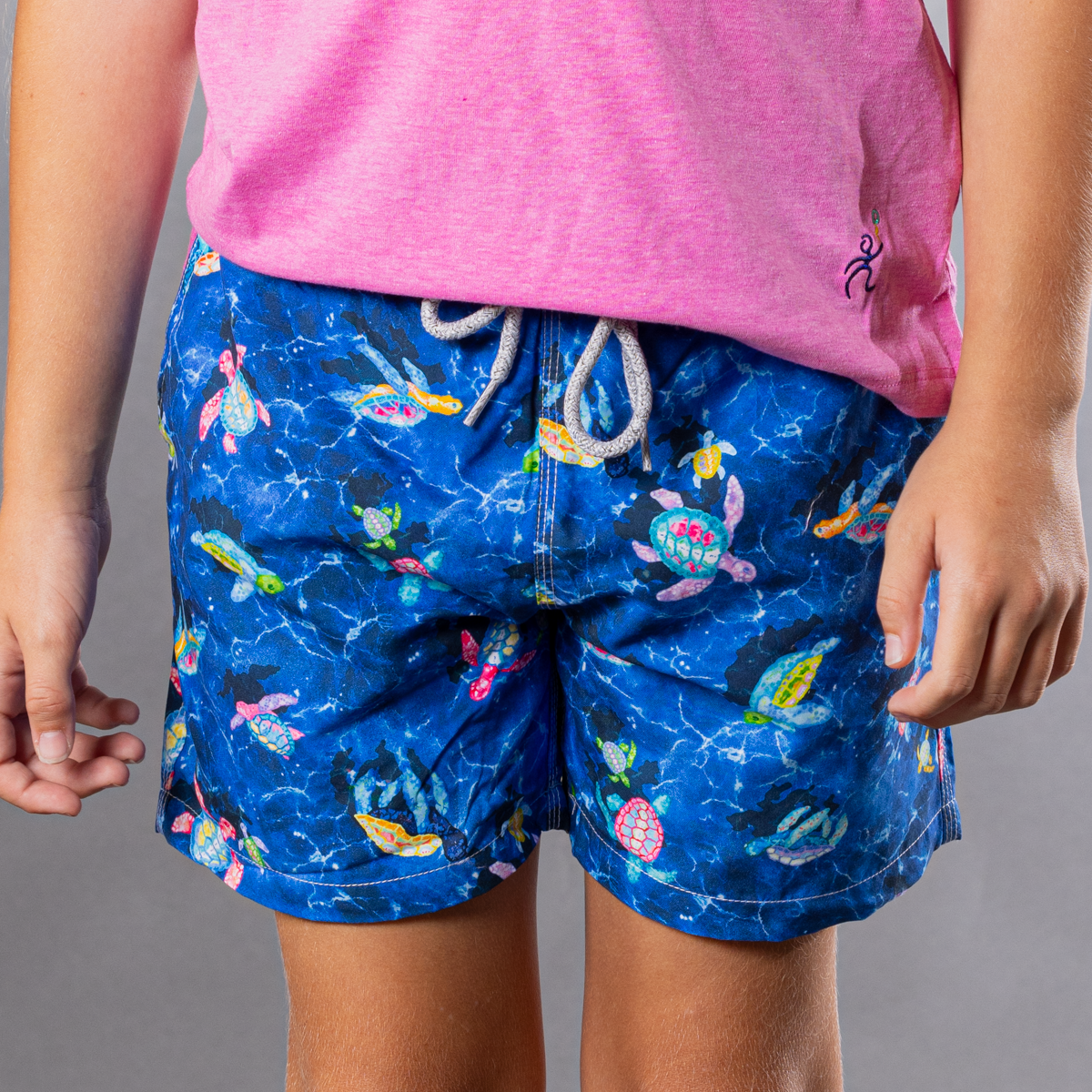 Boys New Turtles Swim Trunk With Cyclist Liner  Navy Blue