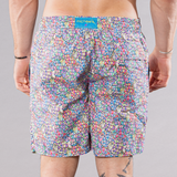 Men's Cyclist Liner Swim Trunks - Abstract Fish Multicolored