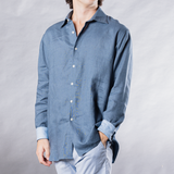 Men's Solid Linen Long Sleeve Shirt  Turquoise