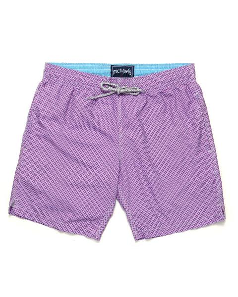 Men&#39;s Wave Print Swim Trunks With Cyclist Liner-Purple Turquoise