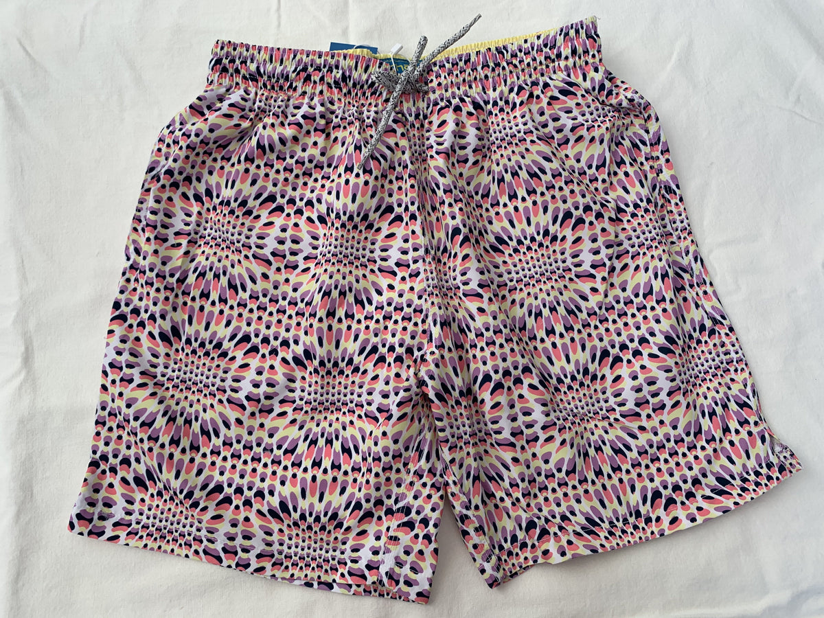 Men&#39;s Abstract Geo Swim Trunks With Cyclist Liner - Coral