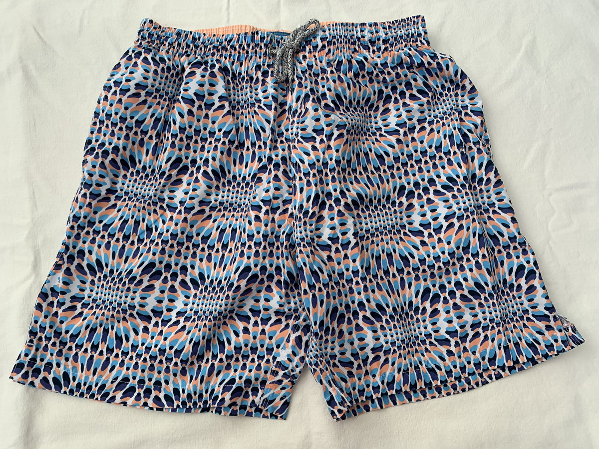 Men&#39;s Abstract Geo Swim Trunks With Cyclist Liner - Navy
