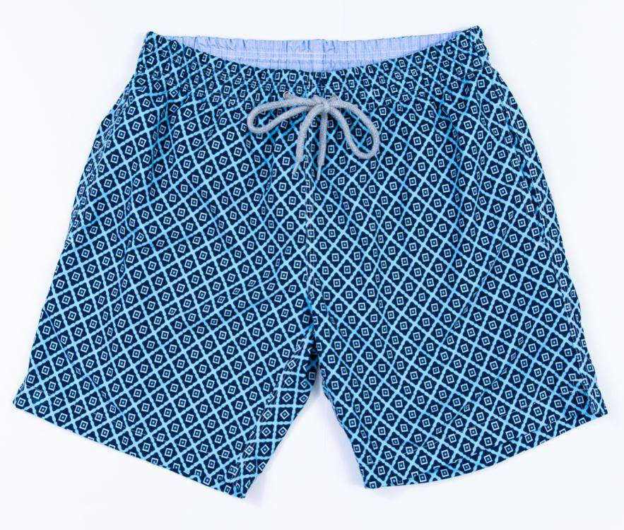 Men&#39;s Diamond Print Swim Trunk With Cyclist Liner - Blue