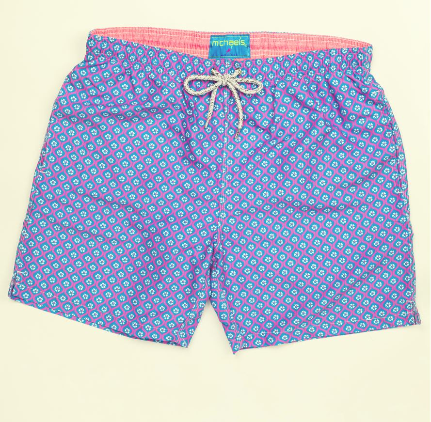 Men&#39;s Geo Swim Trunks With Cyclist Liner - Turquoise/Coral