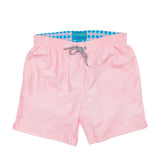Men's Linen Print Solid Swim Trunk With Cyclist Liner - Pink