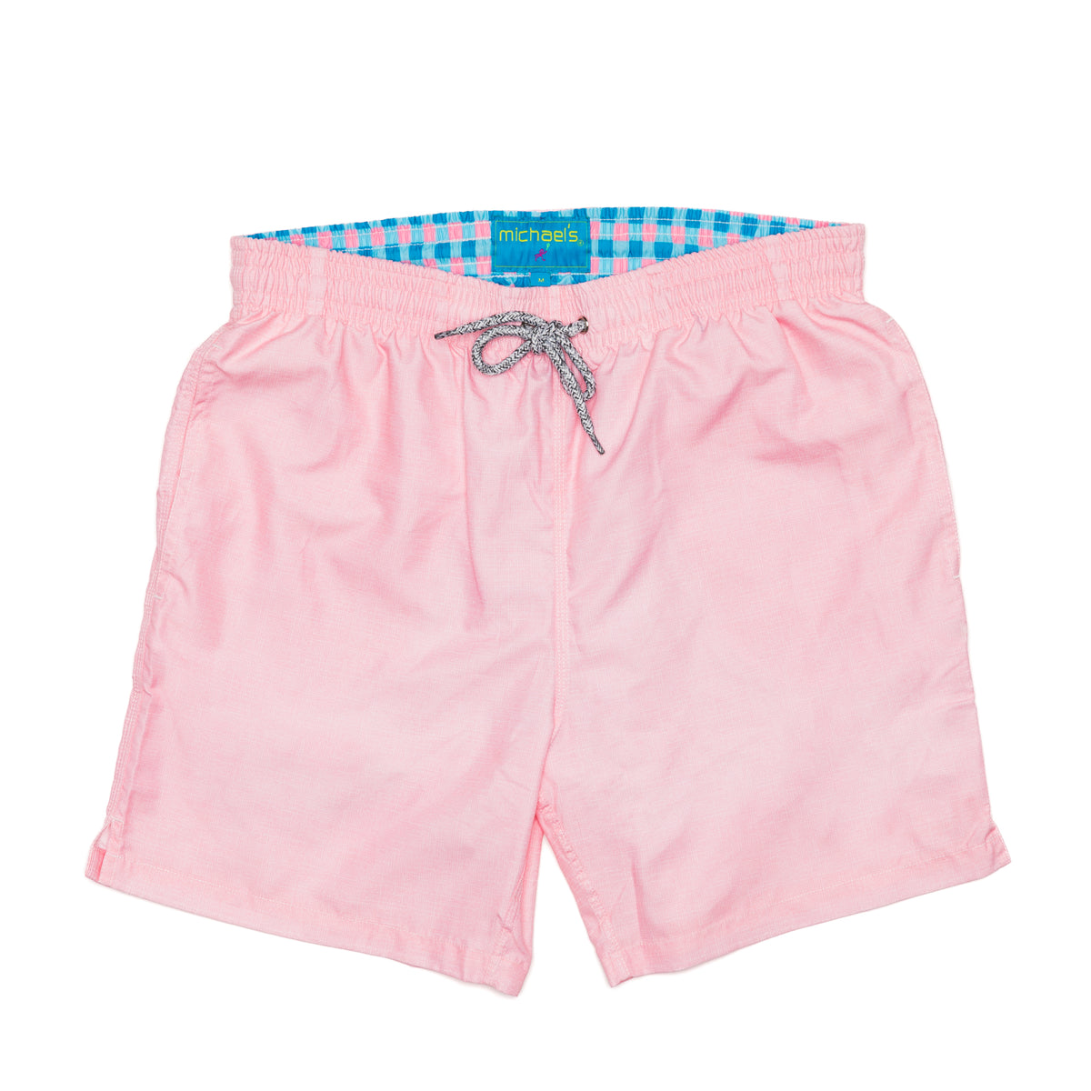 Men&#39;s Linen Print Solid Swim Trunk With Cyclist Liner - Pink