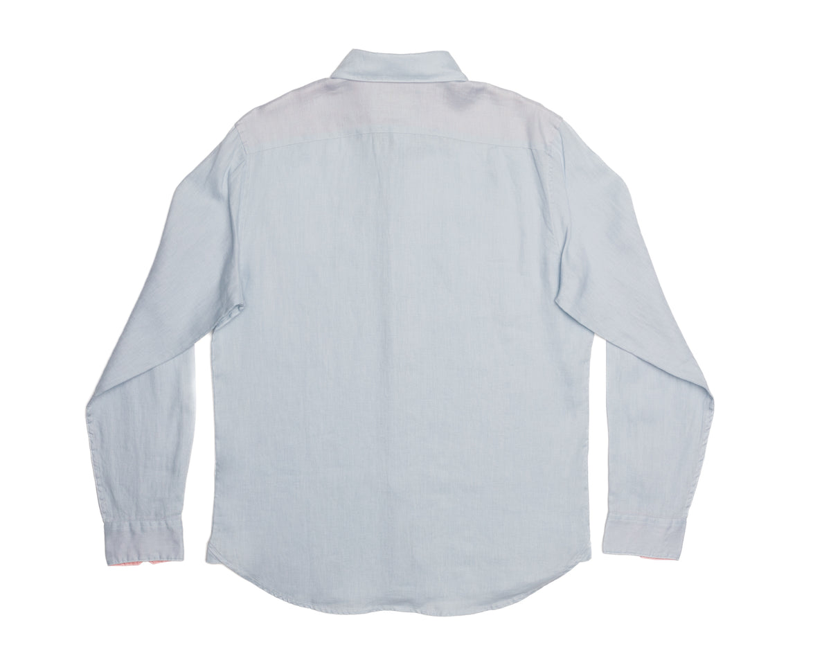 Men&#39;s Solid Linen Long Sleeve Shirt - Light Blue