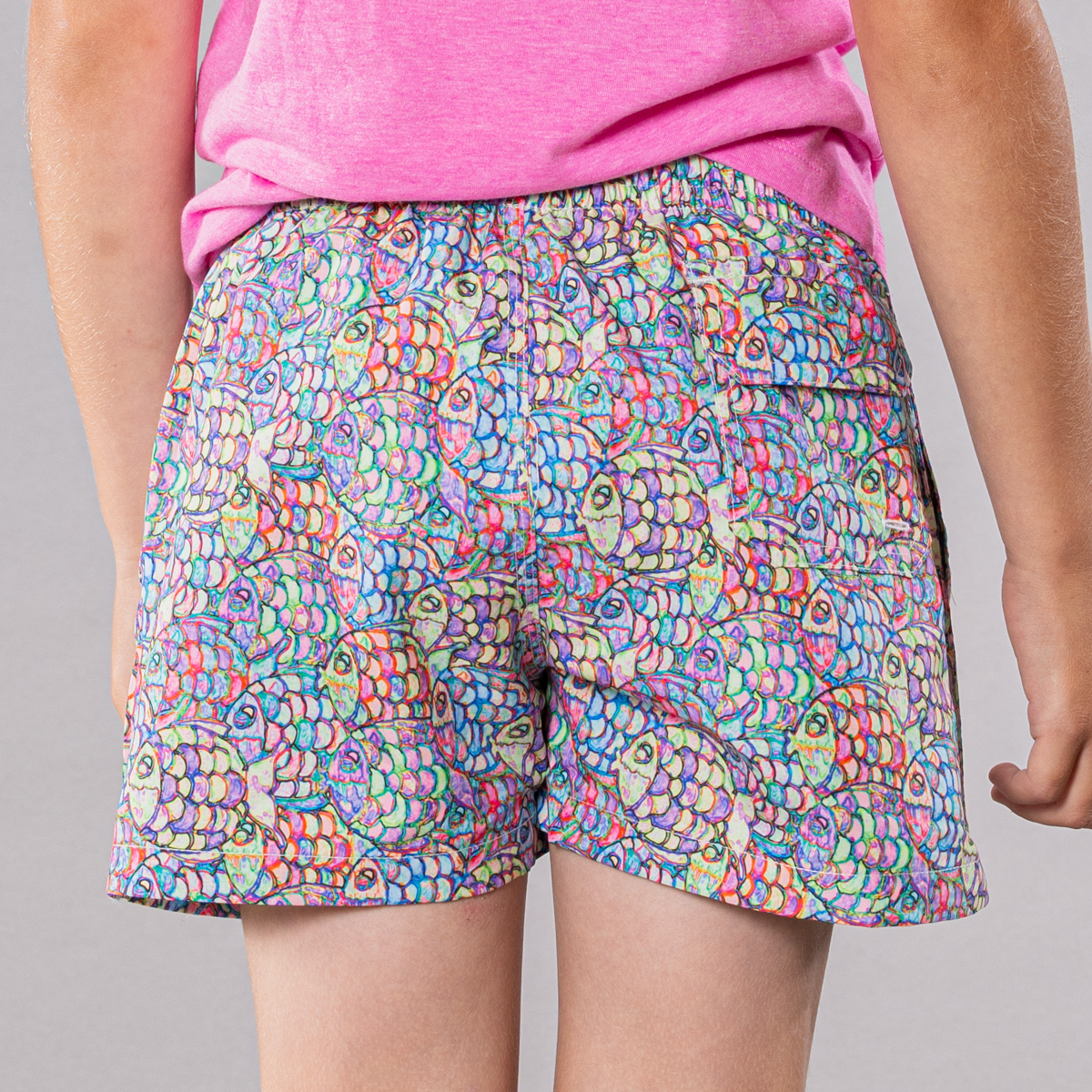 Boys Abstract Fish Swim Trunk With Cyclist Liner  Multicolored