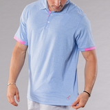 Men's Solid Polo With Contrast Sleeve - Medium Blue