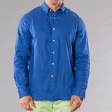 Men's Solid Linen Long Sleeve Shirt  Navy Blue
