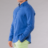 Men's Solid Linen Long Sleeve Shirt  Navy Blue