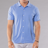 Men's Solid Pima Cotton / Stretch Full Button Front Shirt - Medium Blue