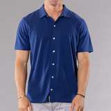 Men's Solid Pima Cotton / Stretch Full Button Front Shirt - Navy Blue