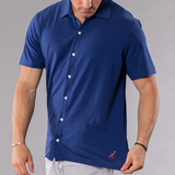 Men's Solid Pima Cotton / Stretch Full Button Front Shirt - Navy Blue