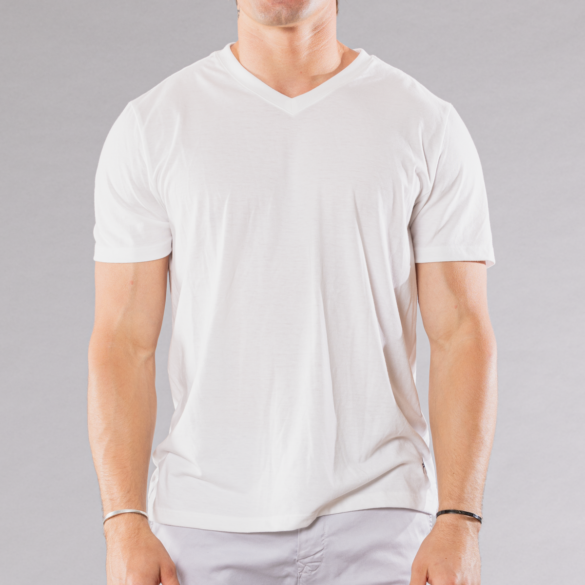 Men's Solid V-Neck T Shirt - White